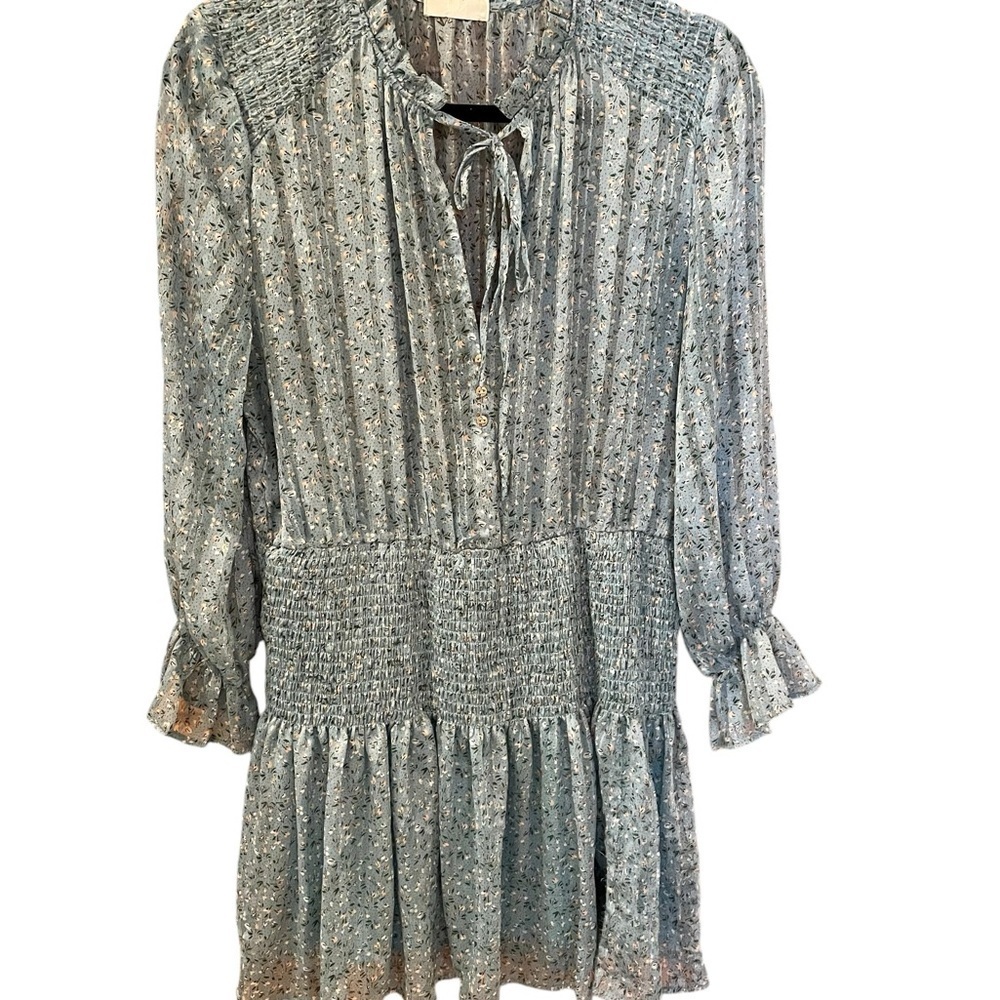 Q2 Shirred Skirt Mini Dress w/Keyhole Detail, Size M, Turquoise, Romanti…